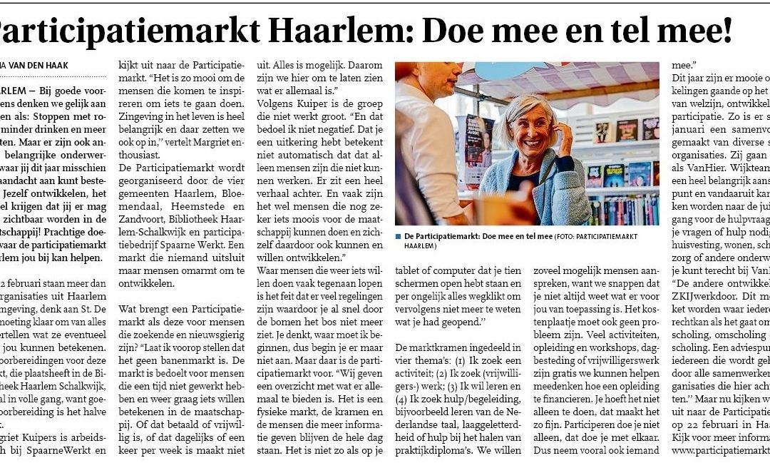 De Participatiemarkt 2023 in het Haarlems Nieuwsblad